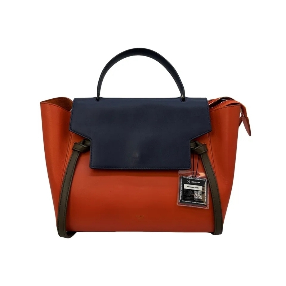 Celine Tri-Color Orange and Navy Smooth Calkskin Leather Bag with COA
